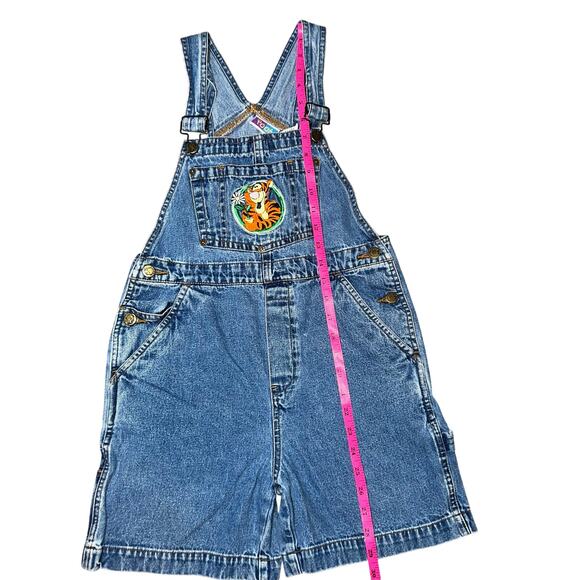 Vintage Winnie the Pooh Tigger denim embroidered short bib overalls kid size med - Picture 4 of 7